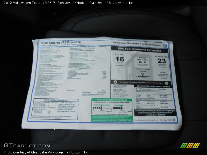  2012 Touareg VR6 FSI Executive 4XMotion Window Sticker