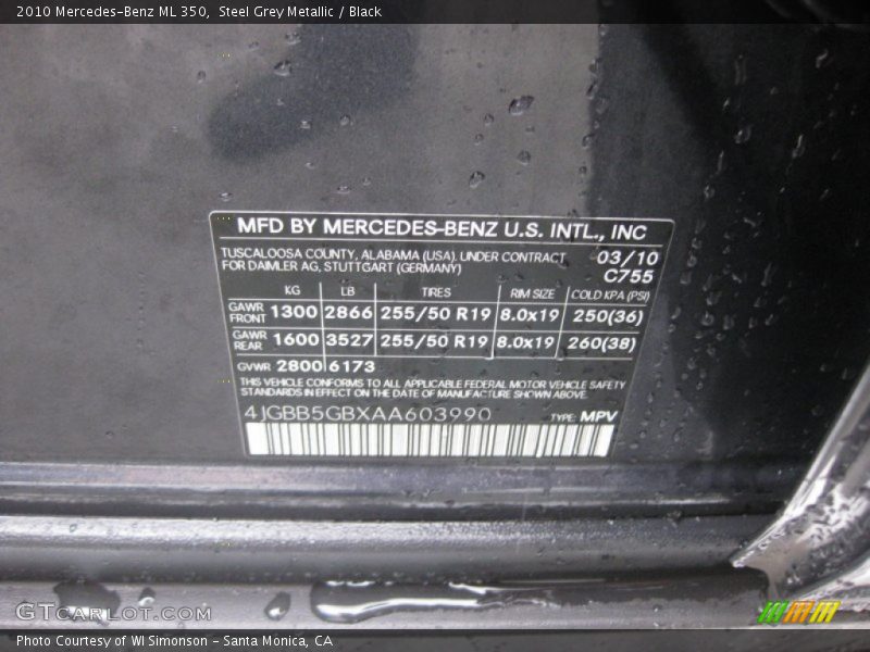 Steel Grey Metallic / Black 2010 Mercedes-Benz ML 350