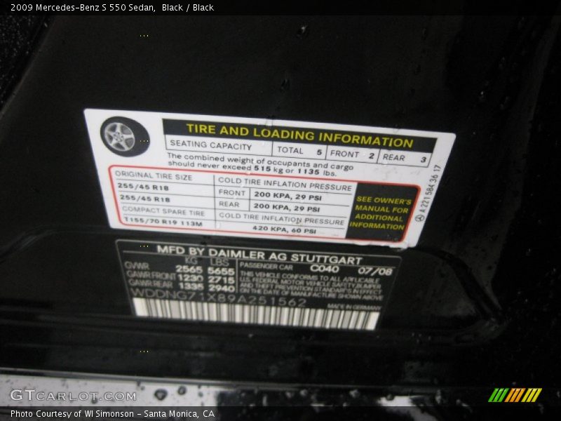 Black / Black 2009 Mercedes-Benz S 550 Sedan