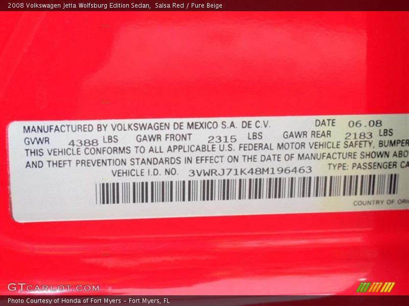Salsa Red / Pure Beige 2008 Volkswagen Jetta Wolfsburg Edition Sedan