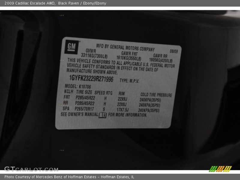 Black Raven / Ebony/Ebony 2009 Cadillac Escalade AWD