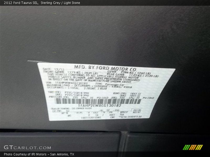 Sterling Grey / Light Stone 2012 Ford Taurus SEL