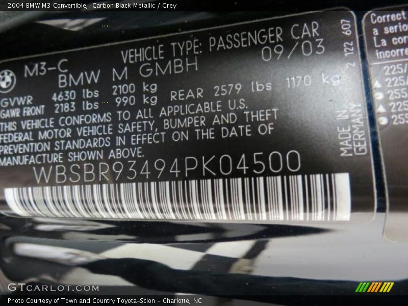 Carbon Black Metallic / Grey 2004 BMW M3 Convertible
