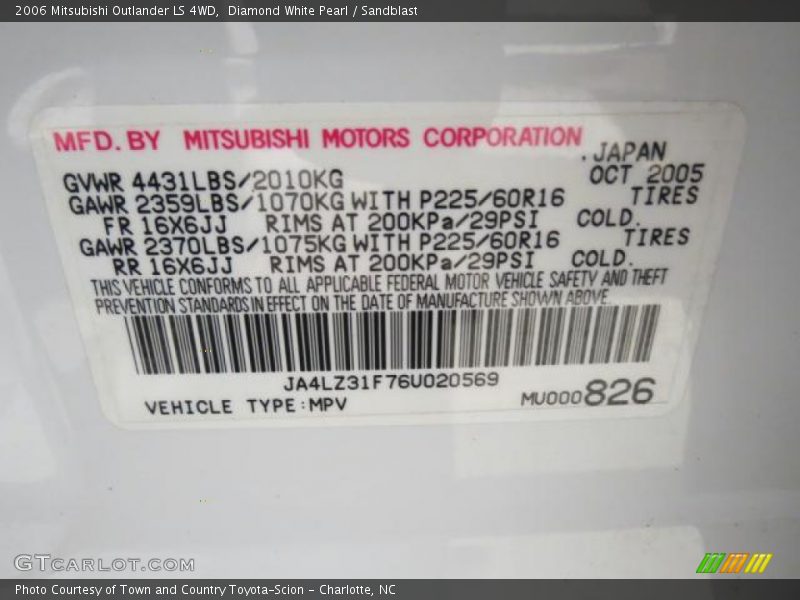 Diamond White Pearl / Sandblast 2006 Mitsubishi Outlander LS 4WD