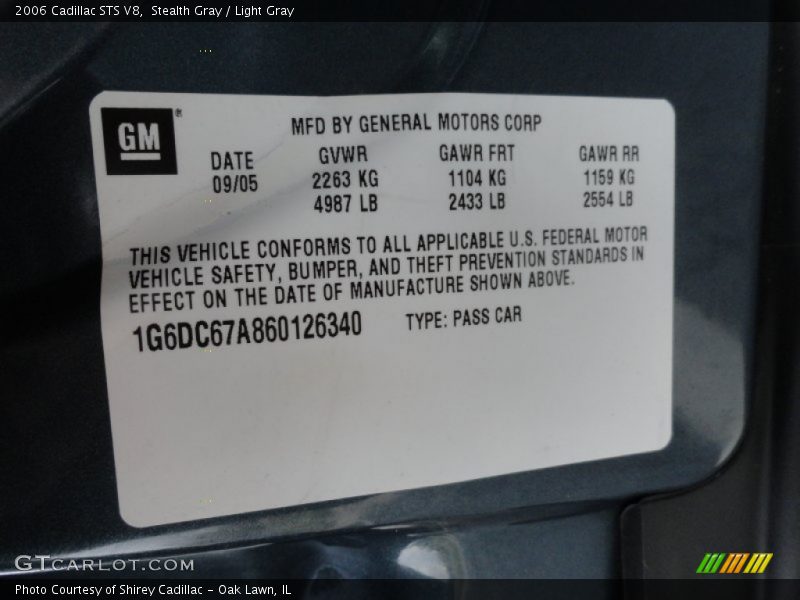 Stealth Gray / Light Gray 2006 Cadillac STS V8