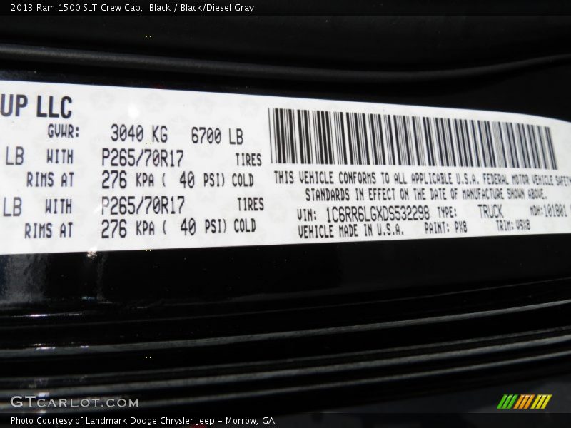Black / Black/Diesel Gray 2013 Ram 1500 SLT Crew Cab