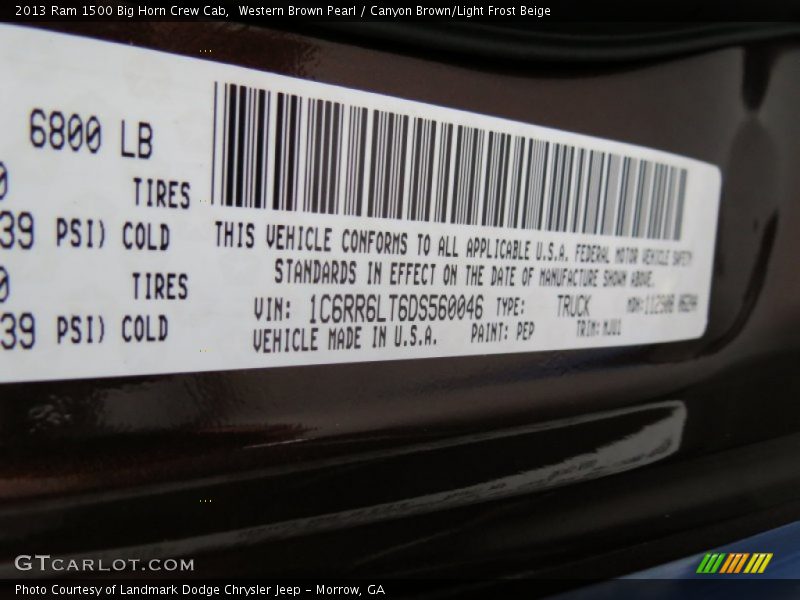 2013 1500 Big Horn Crew Cab Western Brown Pearl Color Code PEP
