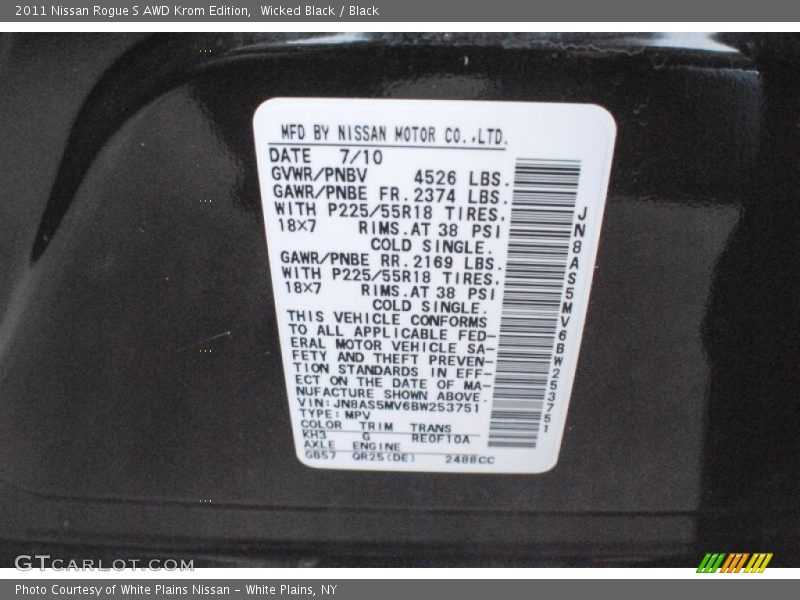 2011 Rogue S AWD Krom Edition Wicked Black Color Code KH3