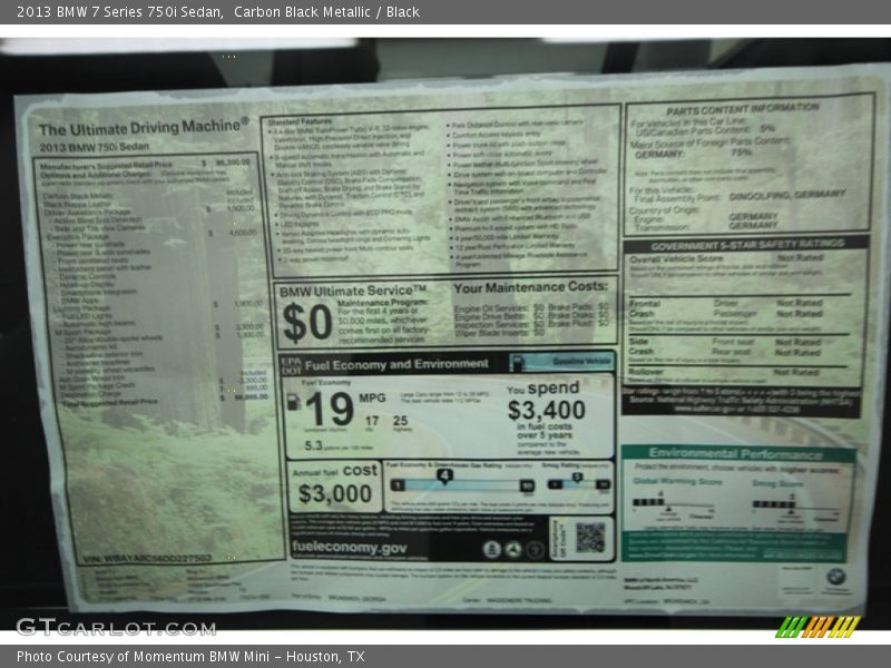  2013 7 Series 750i Sedan Window Sticker