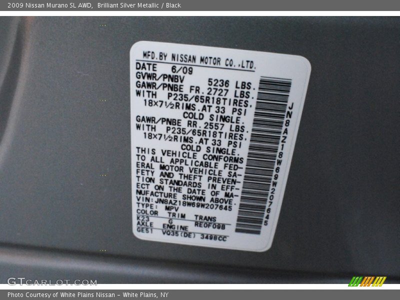 Brilliant Silver Metallic / Black 2009 Nissan Murano SL AWD