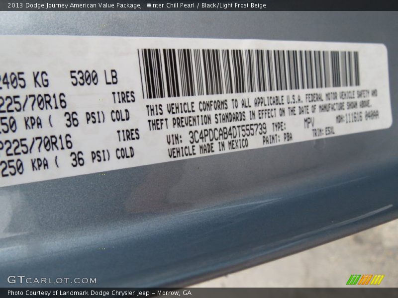 Winter Chill Pearl / Black/Light Frost Beige 2013 Dodge Journey American Value Package