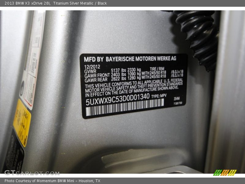 Titanium Silver Metallic / Black 2013 BMW X3 xDrive 28i