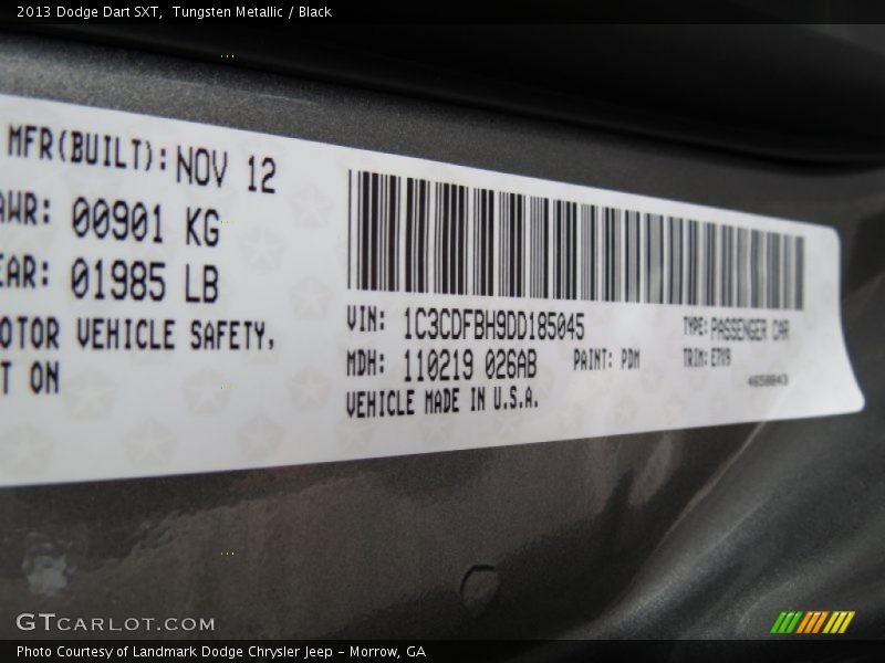 Tungsten Metallic / Black 2013 Dodge Dart SXT
