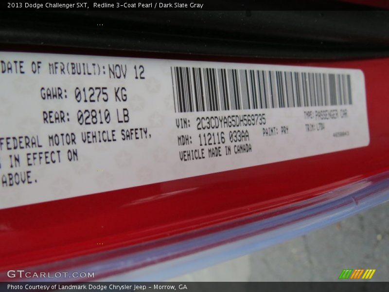 Redline 3-Coat Pearl / Dark Slate Gray 2013 Dodge Challenger SXT