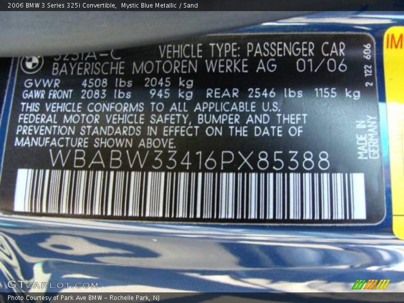 Mystic Blue Metallic / Sand 2006 BMW 3 Series 325i Convertible