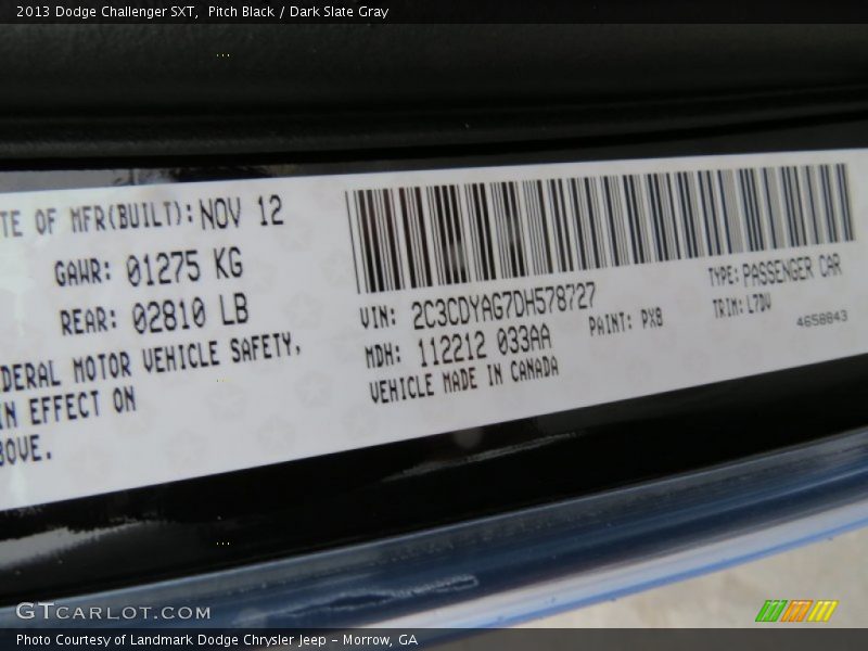 Pitch Black / Dark Slate Gray 2013 Dodge Challenger SXT