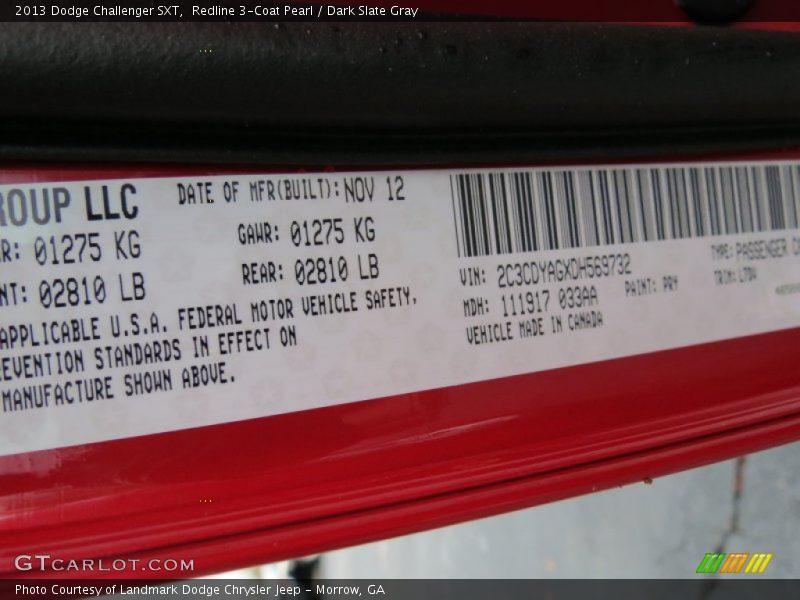 Redline 3-Coat Pearl / Dark Slate Gray 2013 Dodge Challenger SXT