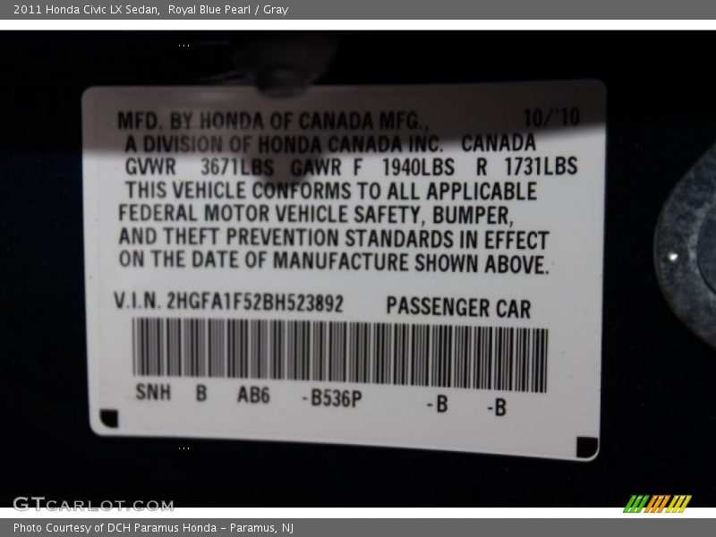 Royal Blue Pearl / Gray 2011 Honda Civic LX Sedan