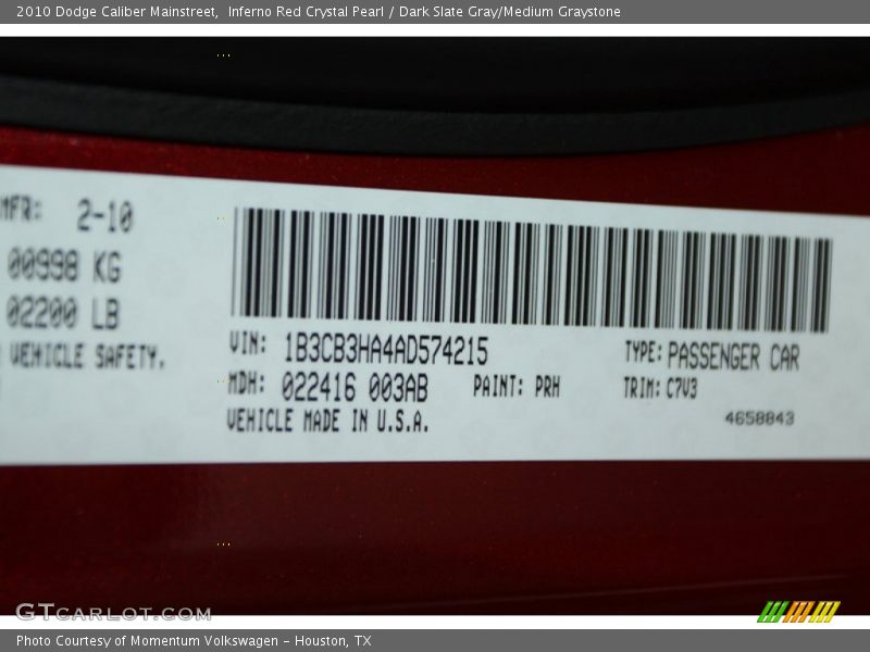 Inferno Red Crystal Pearl / Dark Slate Gray/Medium Graystone 2010 Dodge Caliber Mainstreet