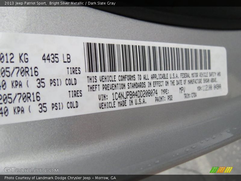 Bright Silver Metallic / Dark Slate Gray 2013 Jeep Patriot Sport