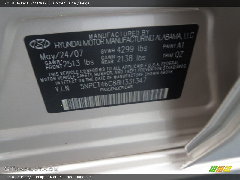 Golden Beige / Beige 2008 Hyundai Sonata GLS
