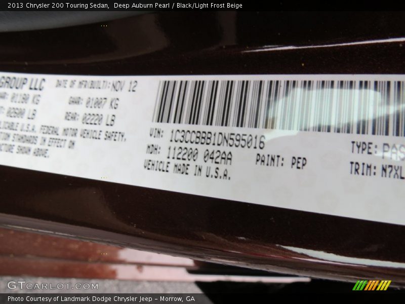 Deep Auburn Pearl / Black/Light Frost Beige 2013 Chrysler 200 Touring Sedan