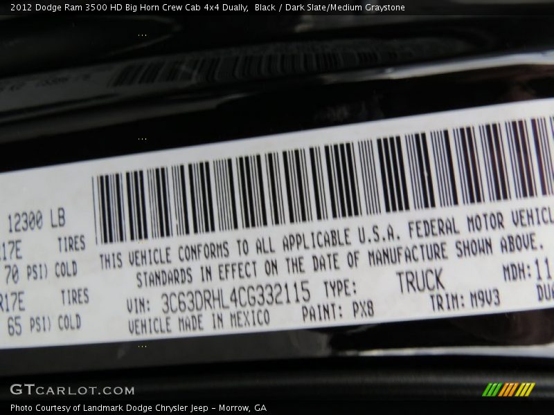 Black / Dark Slate/Medium Graystone 2012 Dodge Ram 3500 HD Big Horn Crew Cab 4x4 Dually