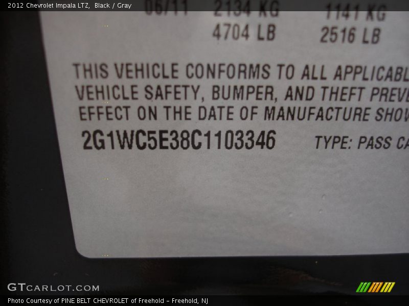 Black / Gray 2012 Chevrolet Impala LTZ