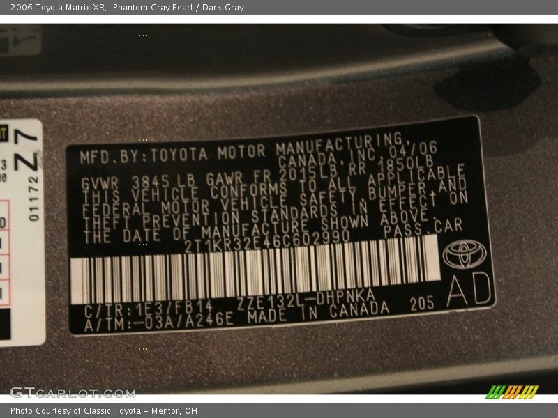 Phantom Gray Pearl / Dark Gray 2006 Toyota Matrix XR
