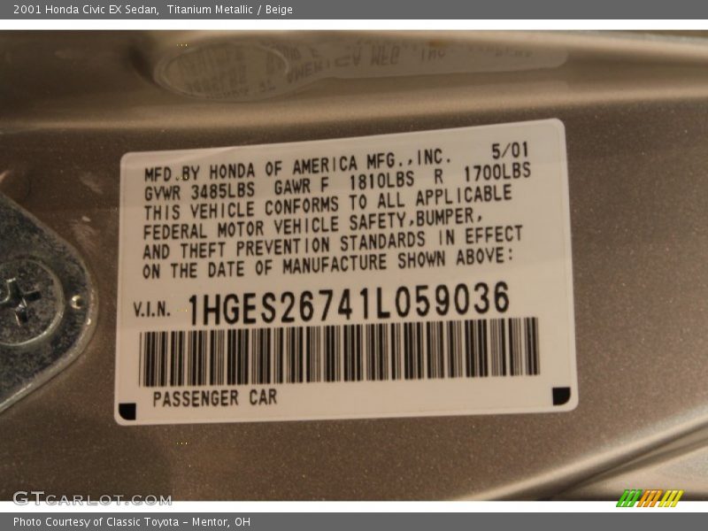 Titanium Metallic / Beige 2001 Honda Civic EX Sedan