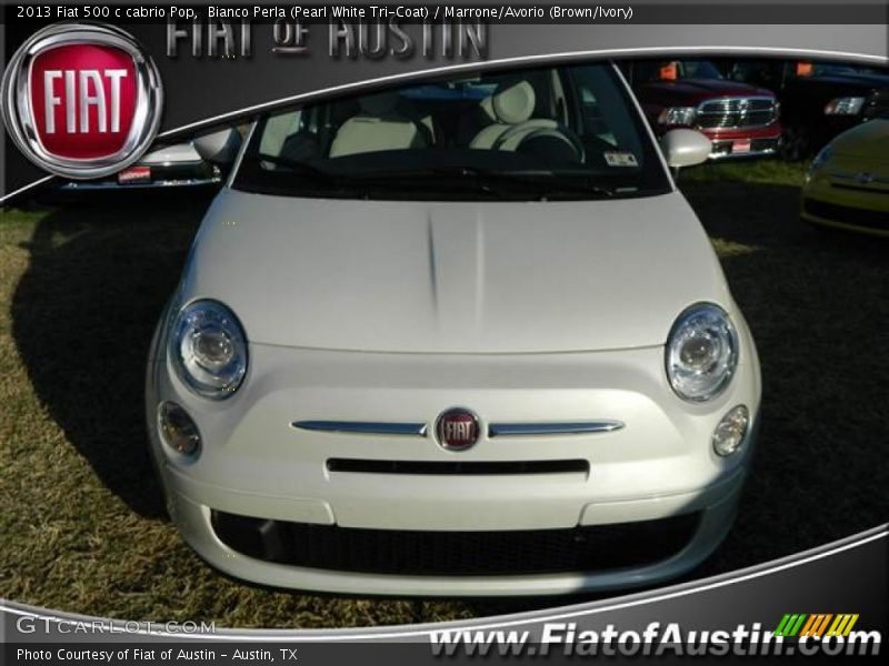 Bianco Perla (Pearl White Tri-Coat) / Marrone/Avorio (Brown/Ivory) 2013 Fiat 500 c cabrio Pop