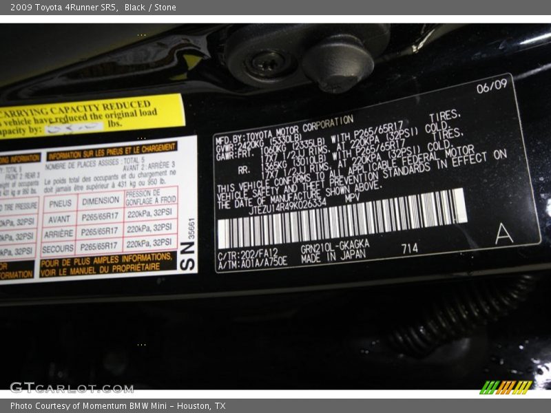 Black / Stone 2009 Toyota 4Runner SR5