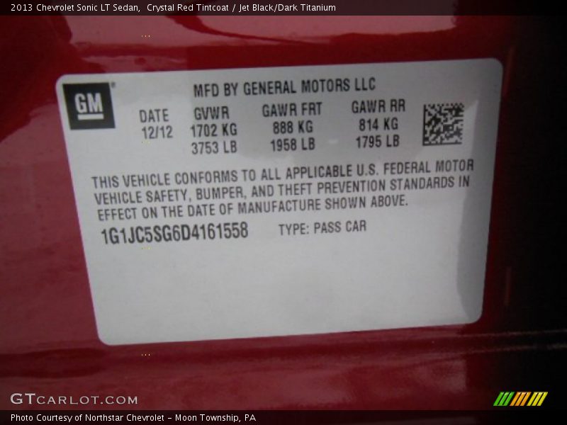 Crystal Red Tintcoat / Jet Black/Dark Titanium 2013 Chevrolet Sonic LT Sedan