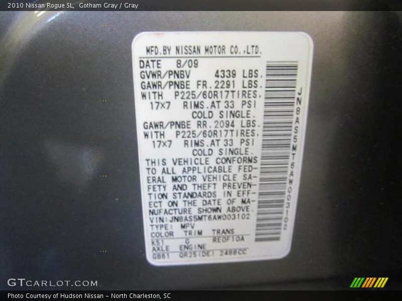 Gotham Gray / Gray 2010 Nissan Rogue SL