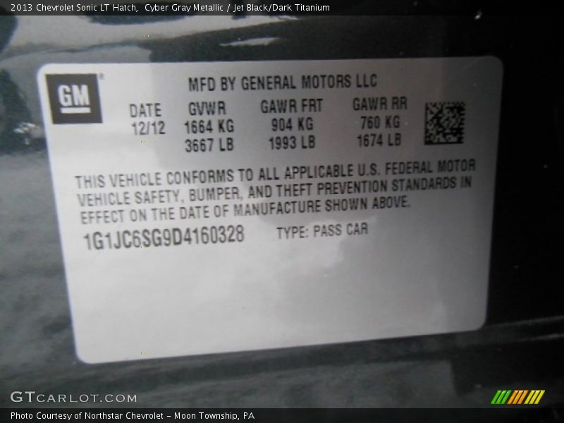 Cyber Gray Metallic / Jet Black/Dark Titanium 2013 Chevrolet Sonic LT Hatch