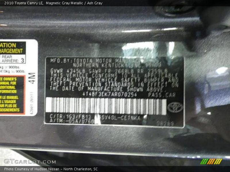 Magnetic Gray Metallic / Ash Gray 2010 Toyota Camry LE