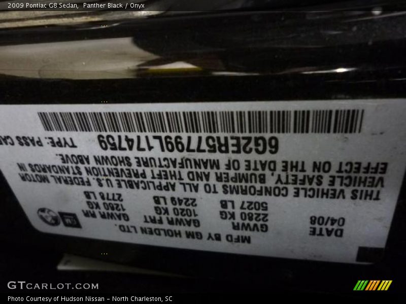 Panther Black / Onyx 2009 Pontiac G8 Sedan
