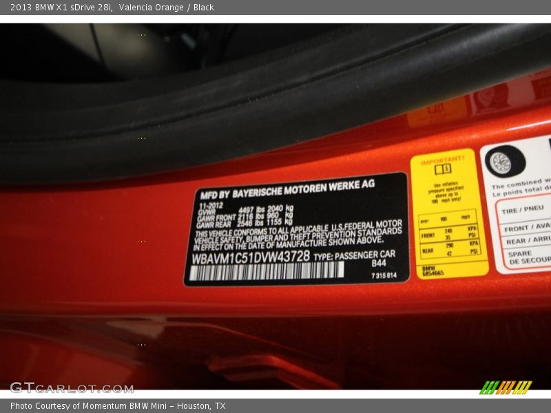 2013 X1 sDrive 28i Valencia Orange Color Code B44