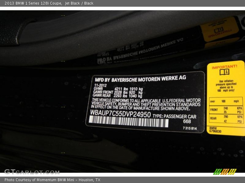 Jet Black / Black 2013 BMW 1 Series 128i Coupe