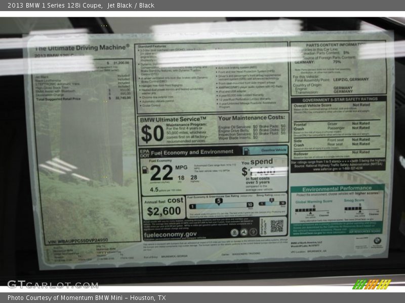  2013 1 Series 128i Coupe Window Sticker