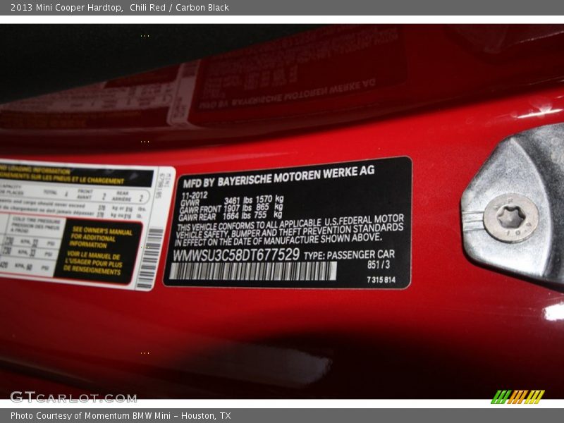 Chili Red / Carbon Black 2013 Mini Cooper Hardtop