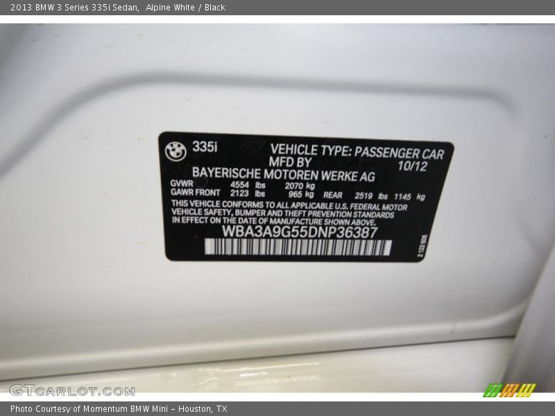 Alpine White / Black 2013 BMW 3 Series 335i Sedan