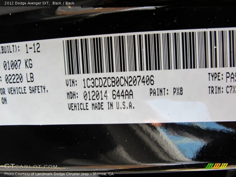 Black / Black 2012 Dodge Avenger SXT