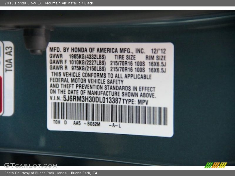 Mountain Air Metallic / Black 2013 Honda CR-V LX