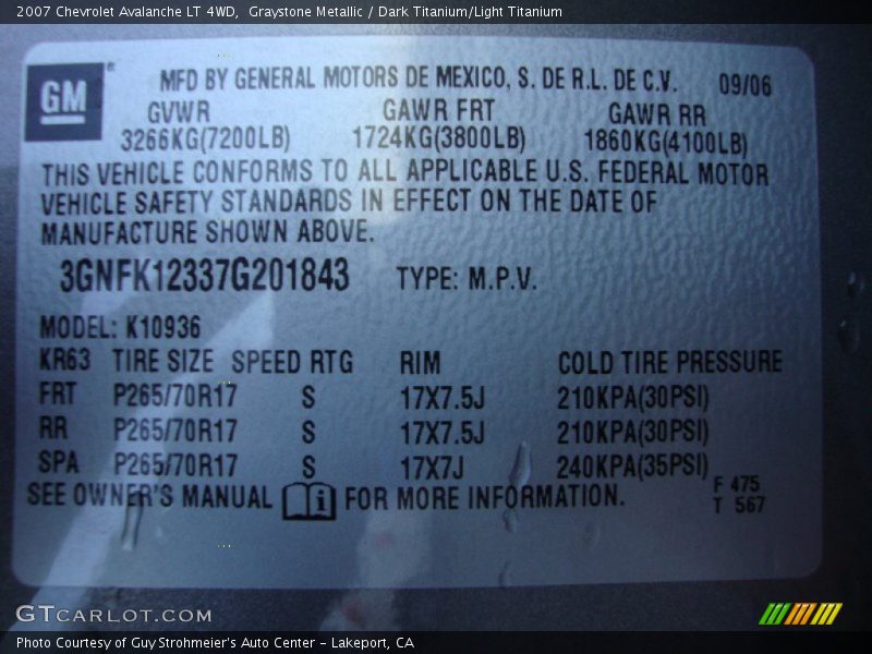 Graystone Metallic / Dark Titanium/Light Titanium 2007 Chevrolet Avalanche LT 4WD