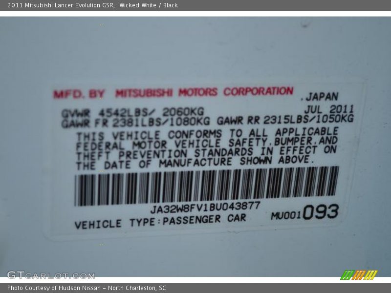 Wicked White / Black 2011 Mitsubishi Lancer Evolution GSR