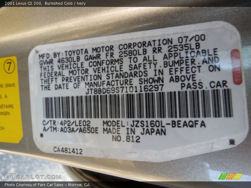 2001 GS 300 Burnished Gold Color Code 4P2