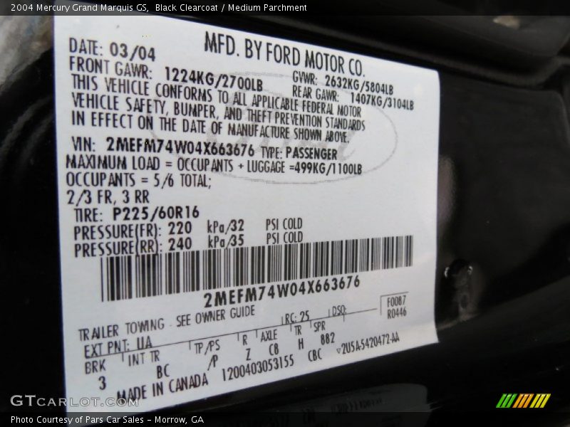 Black Clearcoat / Medium Parchment 2004 Mercury Grand Marquis GS