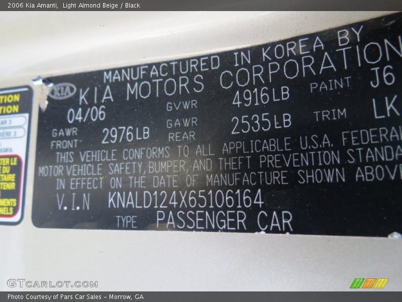 Light Almond Beige / Black 2006 Kia Amanti