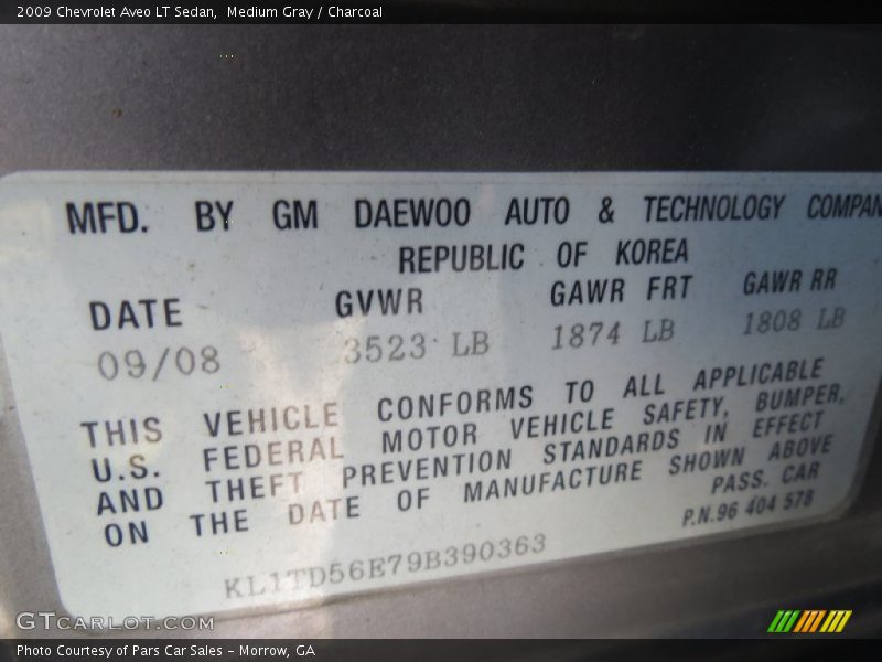 Medium Gray / Charcoal 2009 Chevrolet Aveo LT Sedan